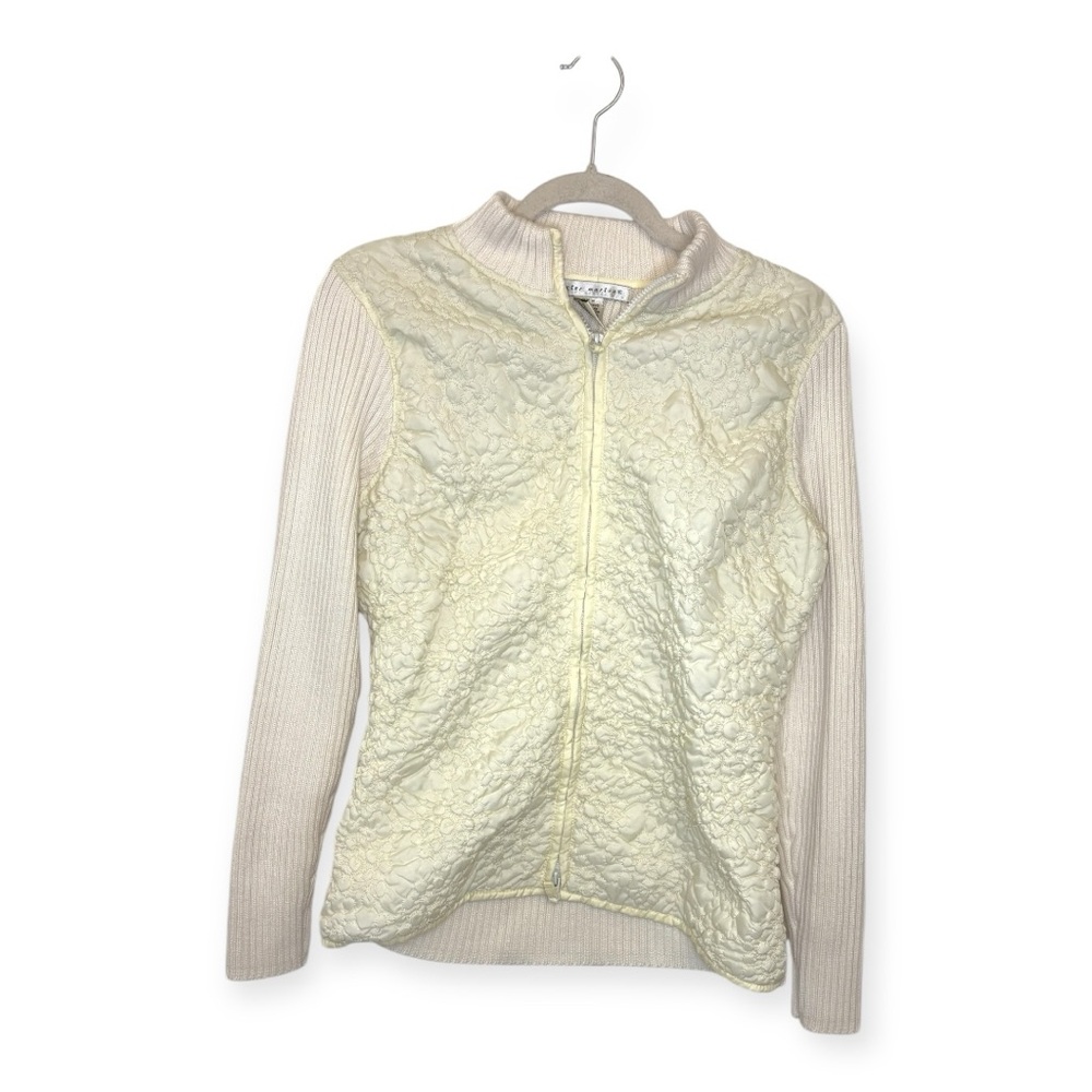 Vintage Peter Martin White Quilted Zip Sweater Minimalist Quiet Luxury Medium